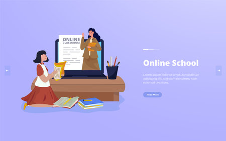 Flat illustration online education learning conceptのイラスト素材