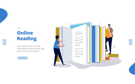 Flat illustration a man read book online conceptのイラスト素材