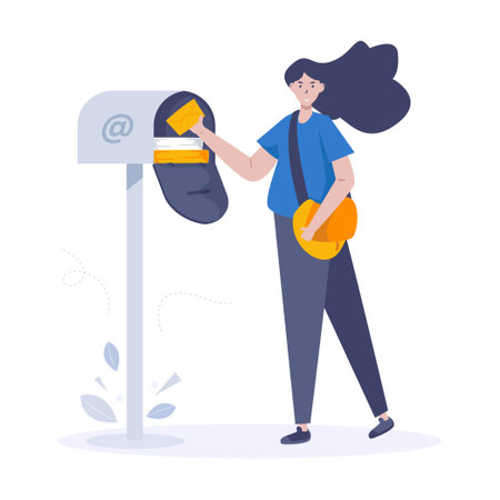 Flat design a woman open a letter in the mailbox conceptのイラスト素材