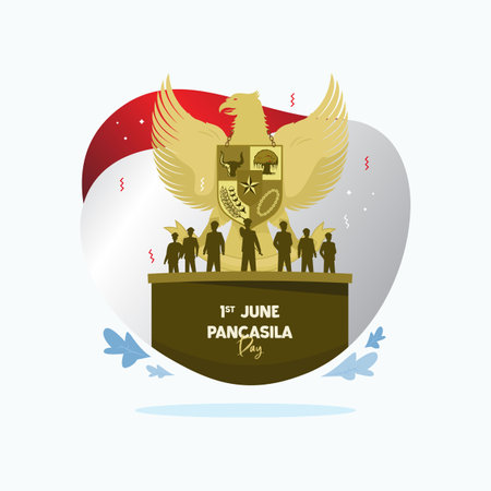 Indonesian revolution monument for Pancasila day greeting postのイラスト素材