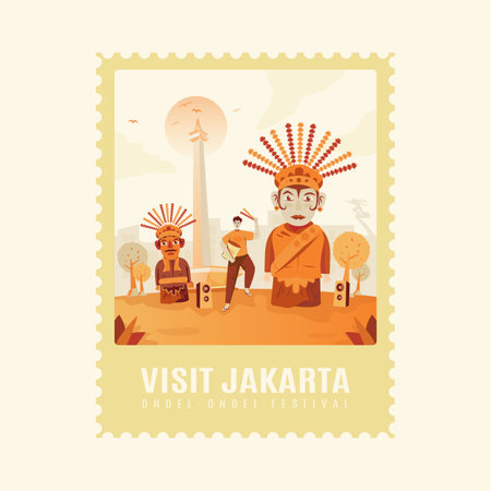 Ondel-ondel festival celebrate of Jakarta anniversary flat designのイラスト素材
