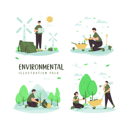 Ecology, go green, environmental care illustration collection setのイラスト素材