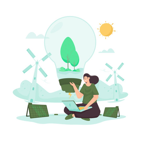 Ecology renewable solar energy flat illustrationのイラスト素材