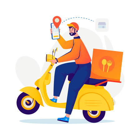 Food courier deliver to destination vector illustrationのイラスト素材