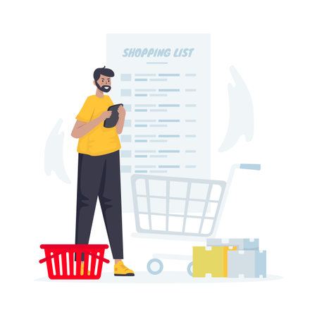 A man preparing shopping list flat illustrationのイラスト素材