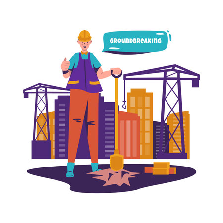 Groundbreaking ceremony building construction vector illustrationのイラスト素材