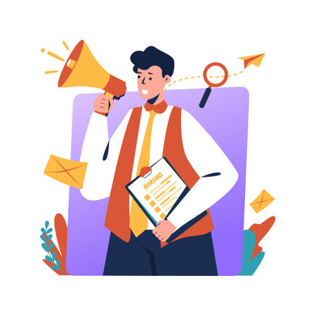 Hiring job employee recruitment announcement flat designのイラスト素材