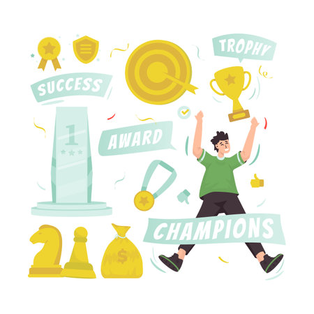 Winner champion success getting trophy element setのイラスト素材