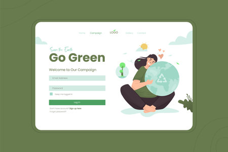 Illustration of save earth go green concept on landing pageのイラスト素材