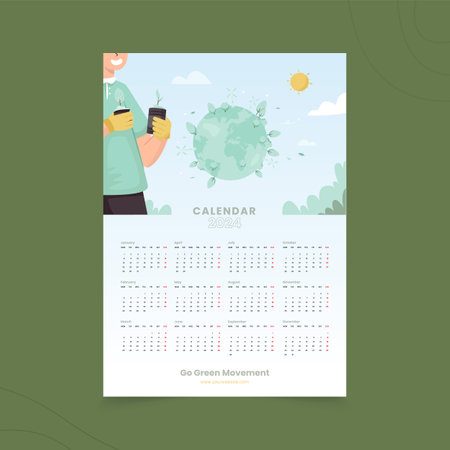 One page calendar 2024 with replant trees go green movement conceptのイラスト素材