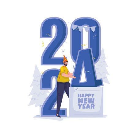 Preparing number of 2024 to welcoming new year vector illustrationのイラスト素材