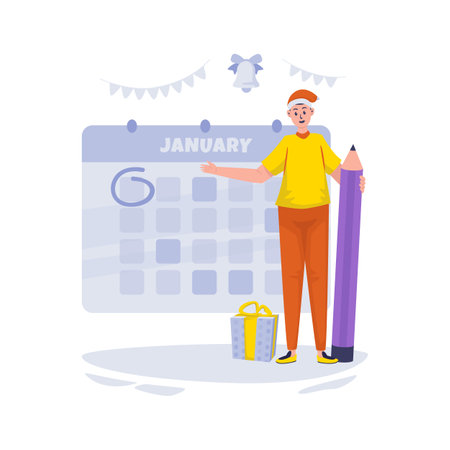 Marks the first day of January on the calendar vector illustrationのイラスト素材