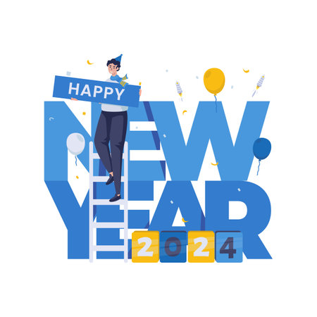 Preparing new year 2024 decoration vector illustrationのイラスト素材