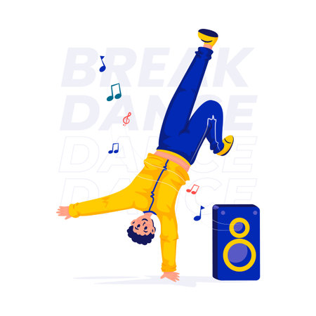 Young man breakdancer character with freestyle pose vector illustration.のイラスト素材
