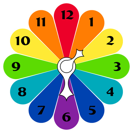 Rainbow Clock with arrows in different colors on a white backgroundのイラスト素材