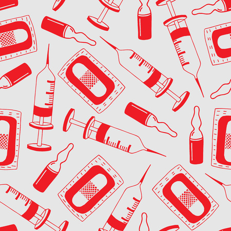 Seamless pattern of medical elements red colorのイラスト素材