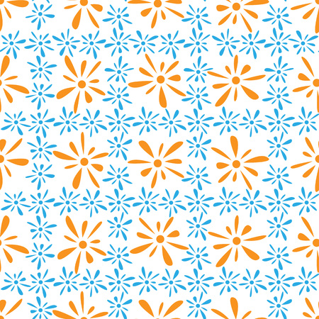 Seamless pattern of orange blue florets petals on white backgroundのイラスト素材