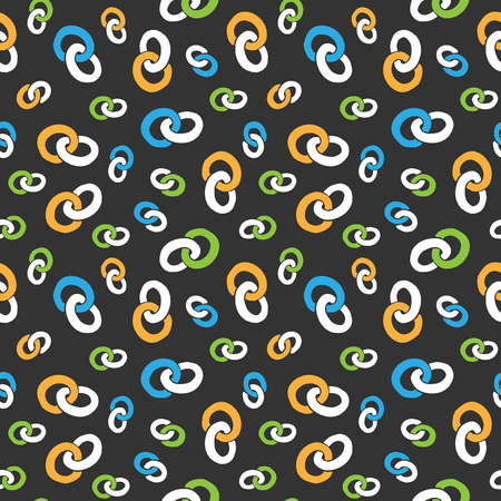 Seamless pattern colorful ring chain on black backgroundのイラスト素材