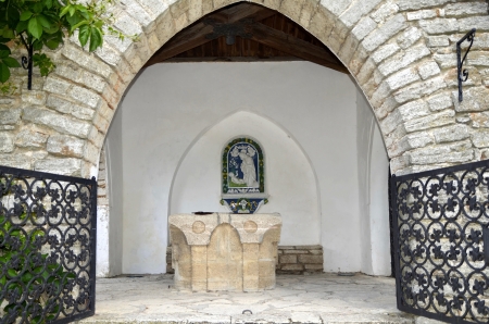 The Romanian Queen Castle in Balchik, Bulgaria  Icon made of porcelain with the Savior and Mother Maryのeditorial素材