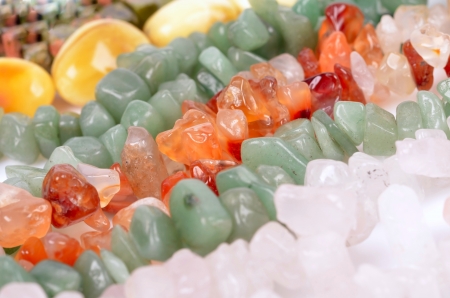 Necklace from orange carnelian  silicon dioxide  and aventurine pink crystal and amber  Textured conceptual image  の写真素材