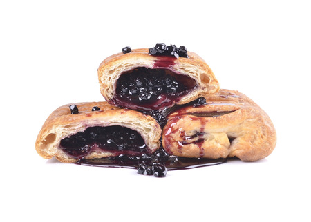 croissant with blueberry jam isolated on whiteの写真素材
