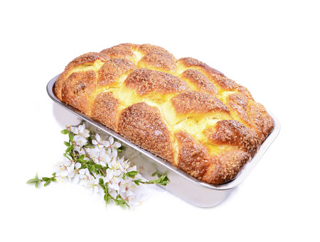 Delicious Easter cake with almonds isolated on white 