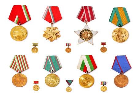 Old Bulgarian orders and medals. Isolated on whiteの写真素材