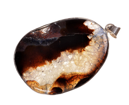 agate semi gem pendant crystals geological mineral isolated on white.