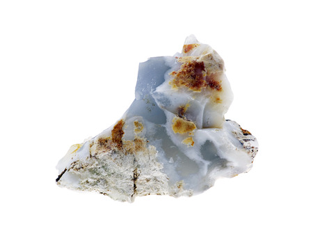 Single rough natural blue chalcedony rock isolated on white background