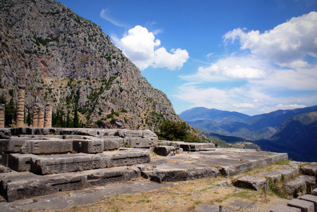 The ruins in the archaeological site of Delphi in Greeceの写真素材