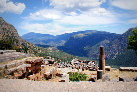 The ruins in the archaeological site of Delphi in Greece