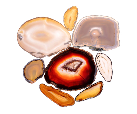 agate with chalcedony geological crystal, polished cut, isolatedの写真素材