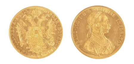 Gold coin Austrian emperor.4 ducat, year 1915,isolatedの写真素材