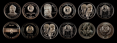 Commemorative coin lev from Bulgaria on a black backgroundの写真素材