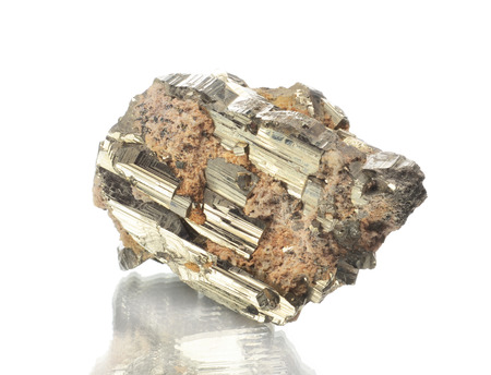 macro shooting of natural mineral rock specimen -  pirite,stone on an isolated white...