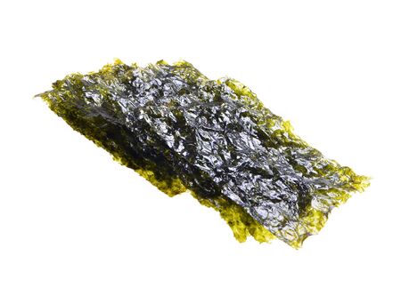 Crispy chips of nori . Japanese or korean roasted seaweed snack.Isolated on white background.の写真素材