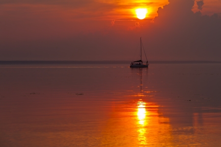 Sunset on lake Neroの写真素材