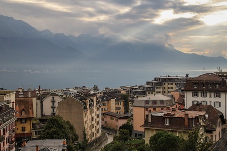 Beautiful view Montreux city on a sunny summer day, Canton of Vaud, Switzerlandの写真素材