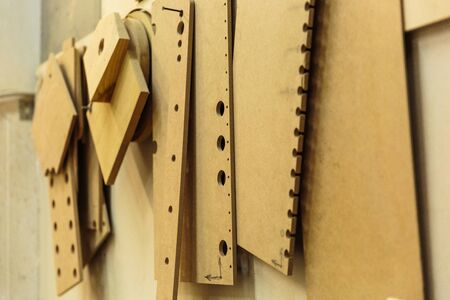 Wood processing. Joinery work. wooden furniture. Wood timber construction material for background...