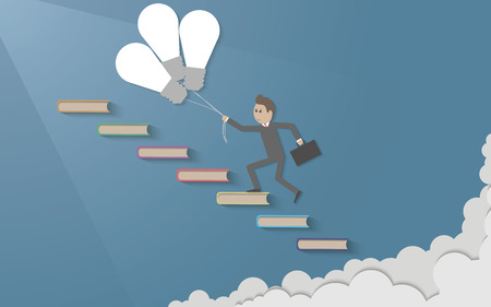 The man running up the book stairsのイラスト素材