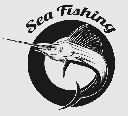 vector emblem of sea fishing and swordfish or Marlin on itのイラスト素材