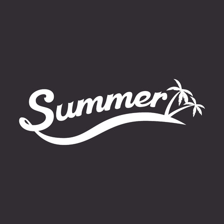 Summer illustration, summer lettering is hand-drawn, white letters on a dark background  with palm trees, lettering composition  for poster, pints and typographic designのイラスト素材