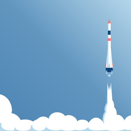 The launch of the carrier rocket on a blue background, space ship launch in blue skyのイラスト素材