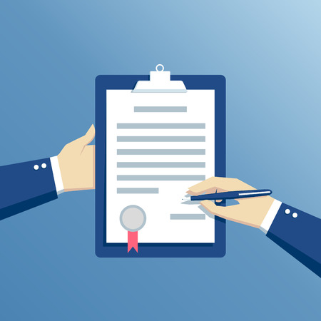 hands businessman sign a contract, signing agreement business concept flat designのイラスト素材