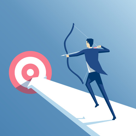 businessman to aim at a target archery, employee runs on the arrow to the goal, manager shoots from a bow at a targetのイラスト素材