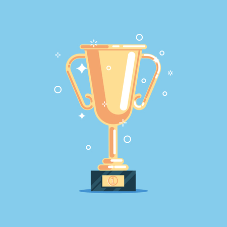 Gold cup flat vector illustration. Shining golden award icon. Trophy for first place in the contest.のイラスト素材