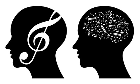 music abstract illustration, profile with musical notes, composer, musician, vocalist, notes, dj のイラスト素材