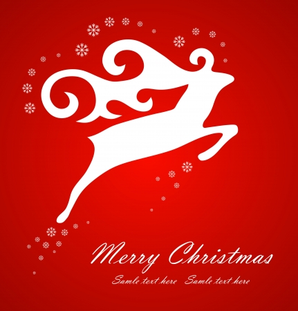 Christmas white deer on red background, vector illustrationのイラスト素材
