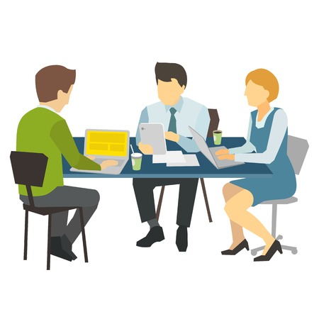 Three people working at the desk.のイラスト素材