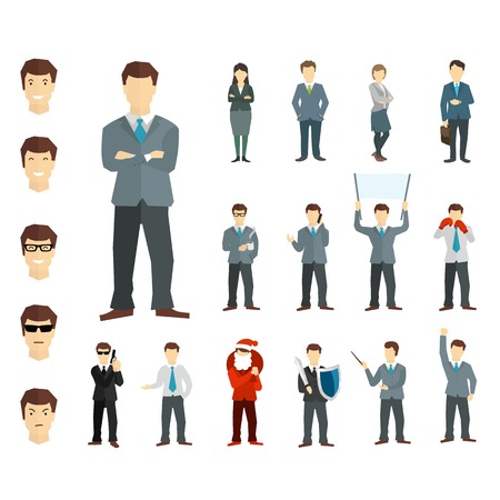 Many working people in various poses. Emotions face.のイラスト素材